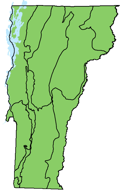 map of Vermont with locations of natural community