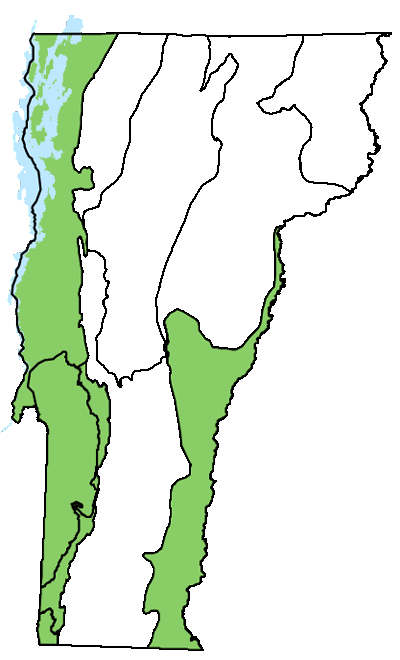 map of Vermont with locations of natural community