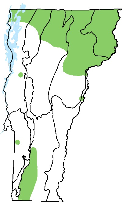 map of Vermont with locations of natural community