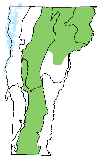 map of Vermont with locations of natural community