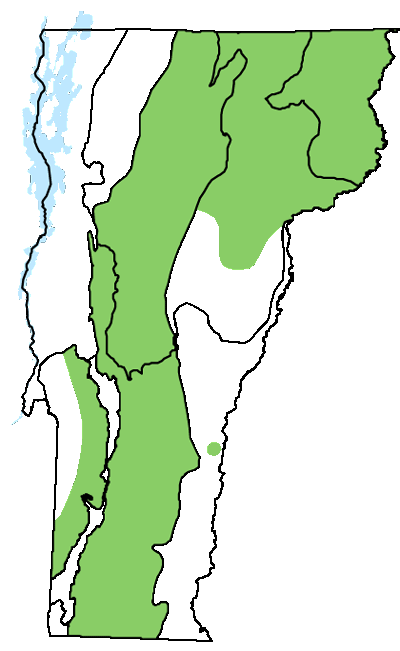 map of Vermont with locations of natural community