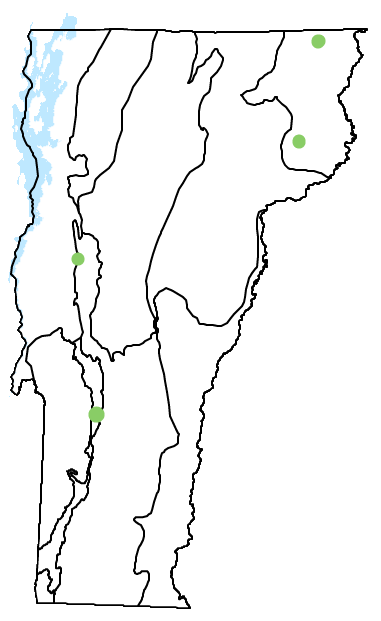 map of Vermont with locations of natural community
