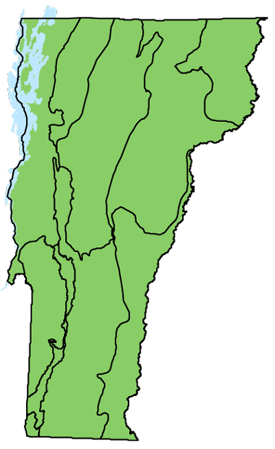 map of Vermont with locations of natural community