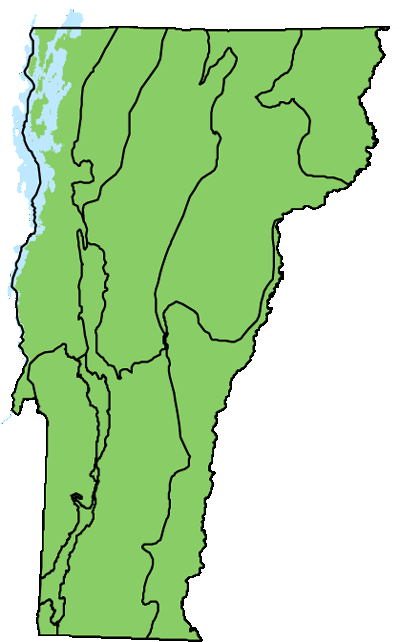 map of Vermont with locations of natural community
