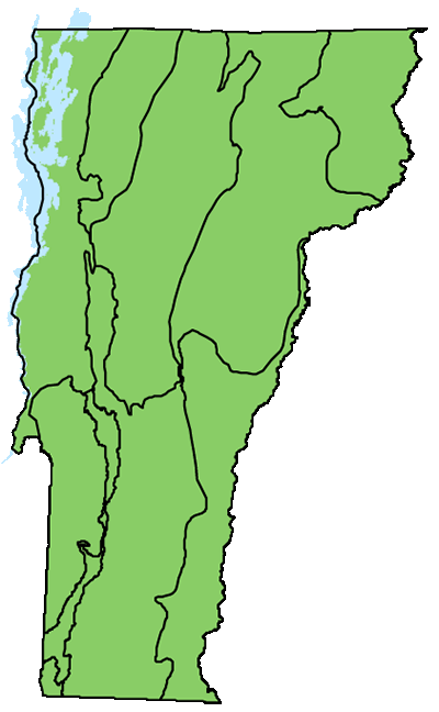 map of Vermont with locations of natural community