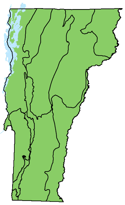 map of Vermont with locations of natural community