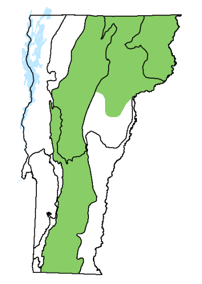map of Vermont with locations on natural community
