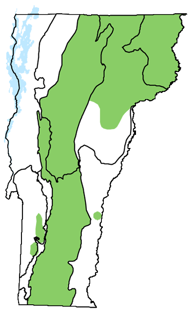 map of Vermont with locations of natural community
