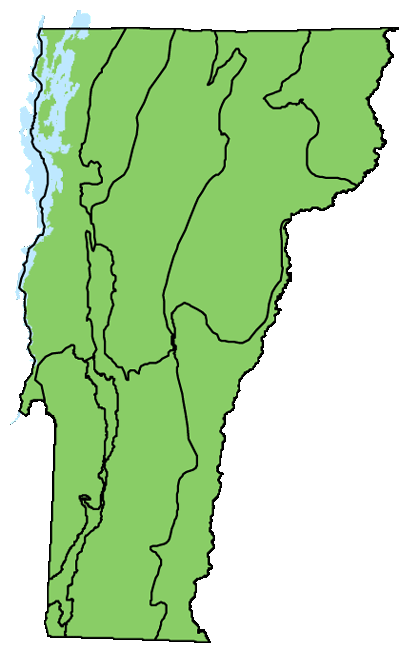 map of Vermont with locations of natural community