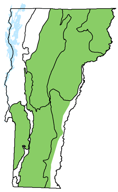 map of Vermont with locations of natural community