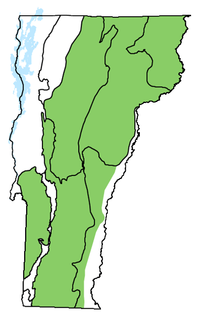 map of Vermont with locations on natural community