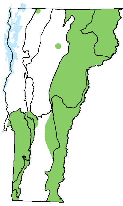map of Vermont with locations of natural community