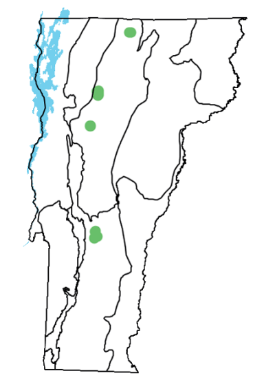 map of Vermont with locations on natural community